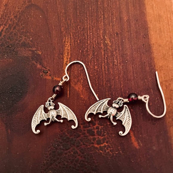 Sterling silver bat earrings. Stamped EG in script. - Picture 1 of 9